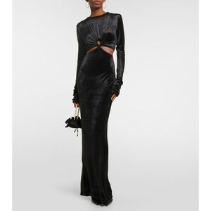 NWT $1155 Nensi Dojaka Keyhole Cutout Long Sleeve Velvet Maxi Dress Size Small